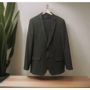 J Crew Suit Jacket 40L Gray Wool Thompson Houndstooth Flannel Pants Set 34x34